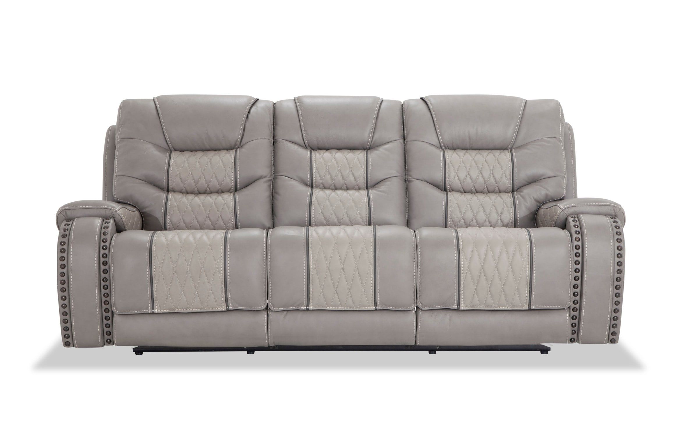 Bobs Furniture Leather Sofa : Trailblazer Gray Leather With Regard To Trailblazer Gray Leather Power Reclining Sofas (View 3 of 15)