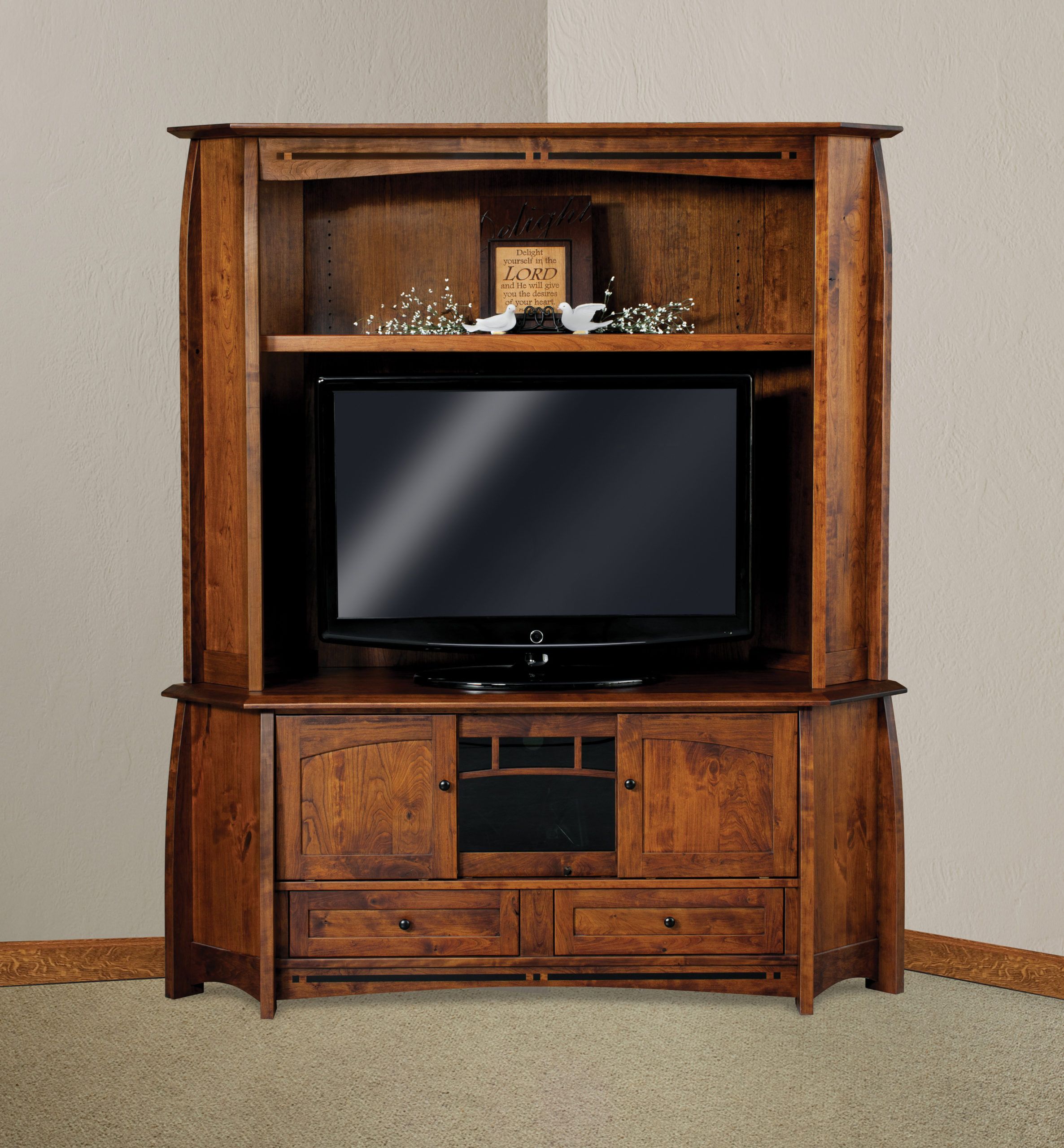 Boulder Creek Corner Tv Hutch | Amish Solid Wood Tv Stands Regarding Real Wood Corner Tv Stands (View 1 of 15)