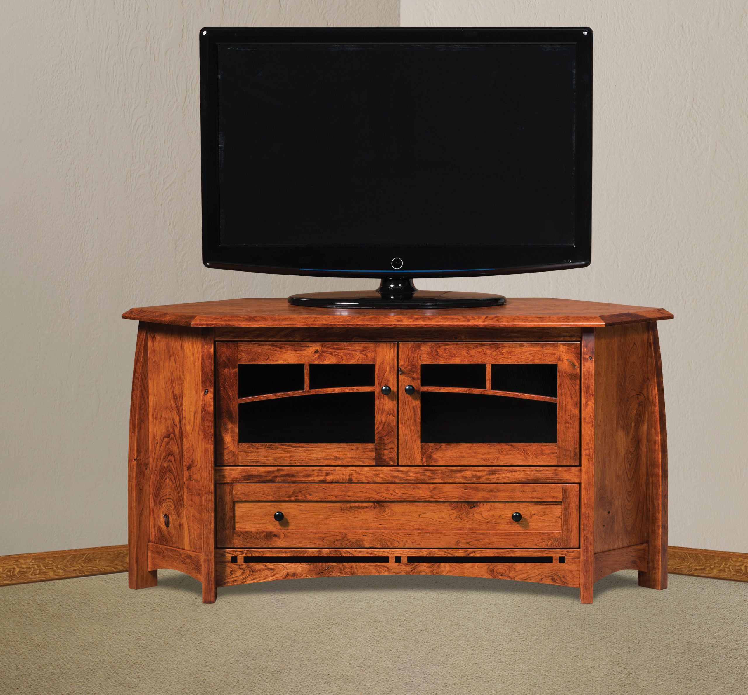 Boulder Creek Corner Tv Stand | Amish Solid Wood Tv Stands In Real Wood Corner Tv Stands (View 5 of 15)