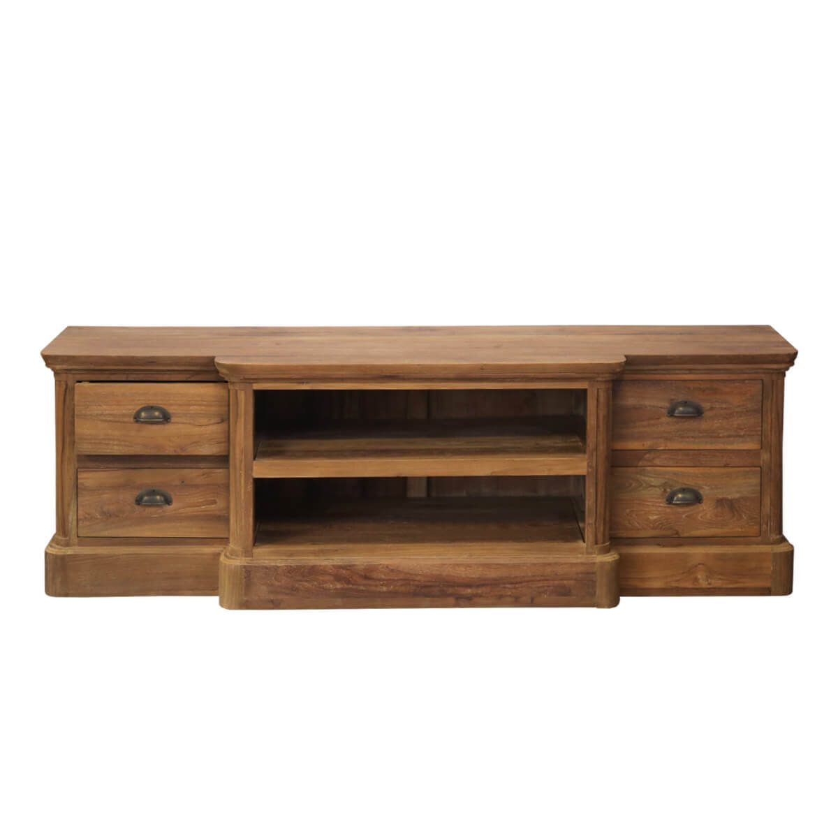 Bovey Modern Teak Wood Open Shelf 4 Drawer Tv Stand With Modern Wood Tv Stands (View 14 of 15)