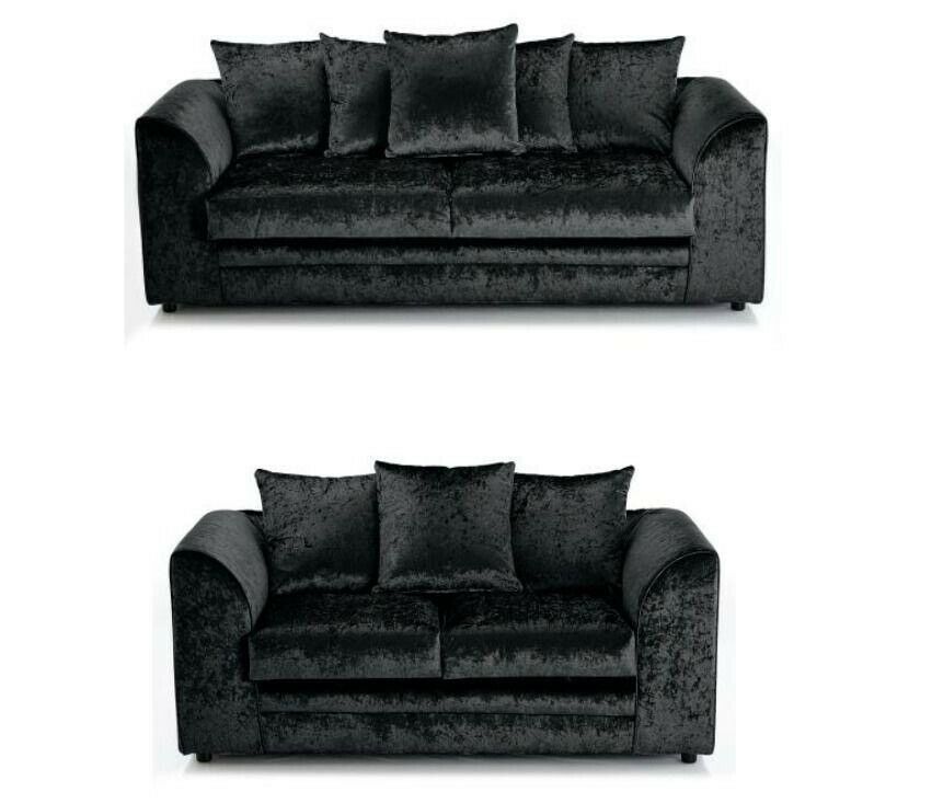 Brand New Black Crushed Velvet Fabric Corner Sofa Settee With 3pc French Seamed Sectional Sofas Velvet Black (View 11 of 15)