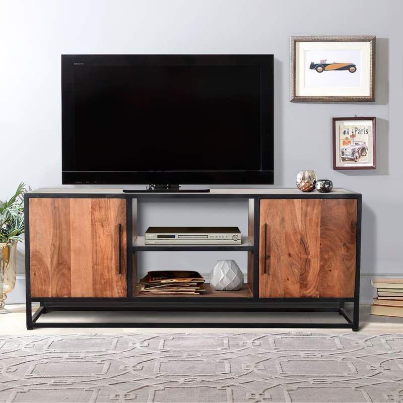 Bring This Spacious 54 Inch Tv Console Home That Offers Intended For Modern Tv Stands In Oak Wood And Black Accents With Storage Doors (Photo 10 of 15)