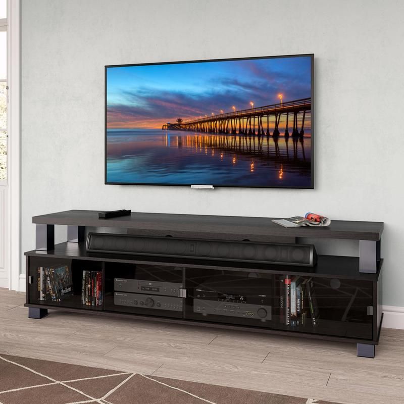 Bromley 75" Tv Stand In 2020 | Tempered Glass Door, Tv Throughout Bromley Grey Tv Stands (View 15 of 15)