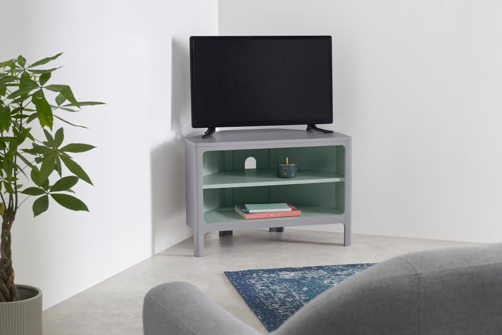 Bromley Corner Media Unit, Grey & Mint | Made Inside Bromley Grey Tv Stands (View 11 of 15)