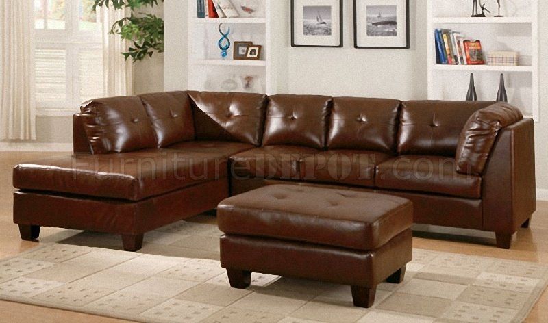 Brown Bonded Leather Modern Sectional Sofa W/tufted Seats Within 3pc Bonded Leather Upholstered Wooden Sectional Sofas Brown (View 3 of 15)