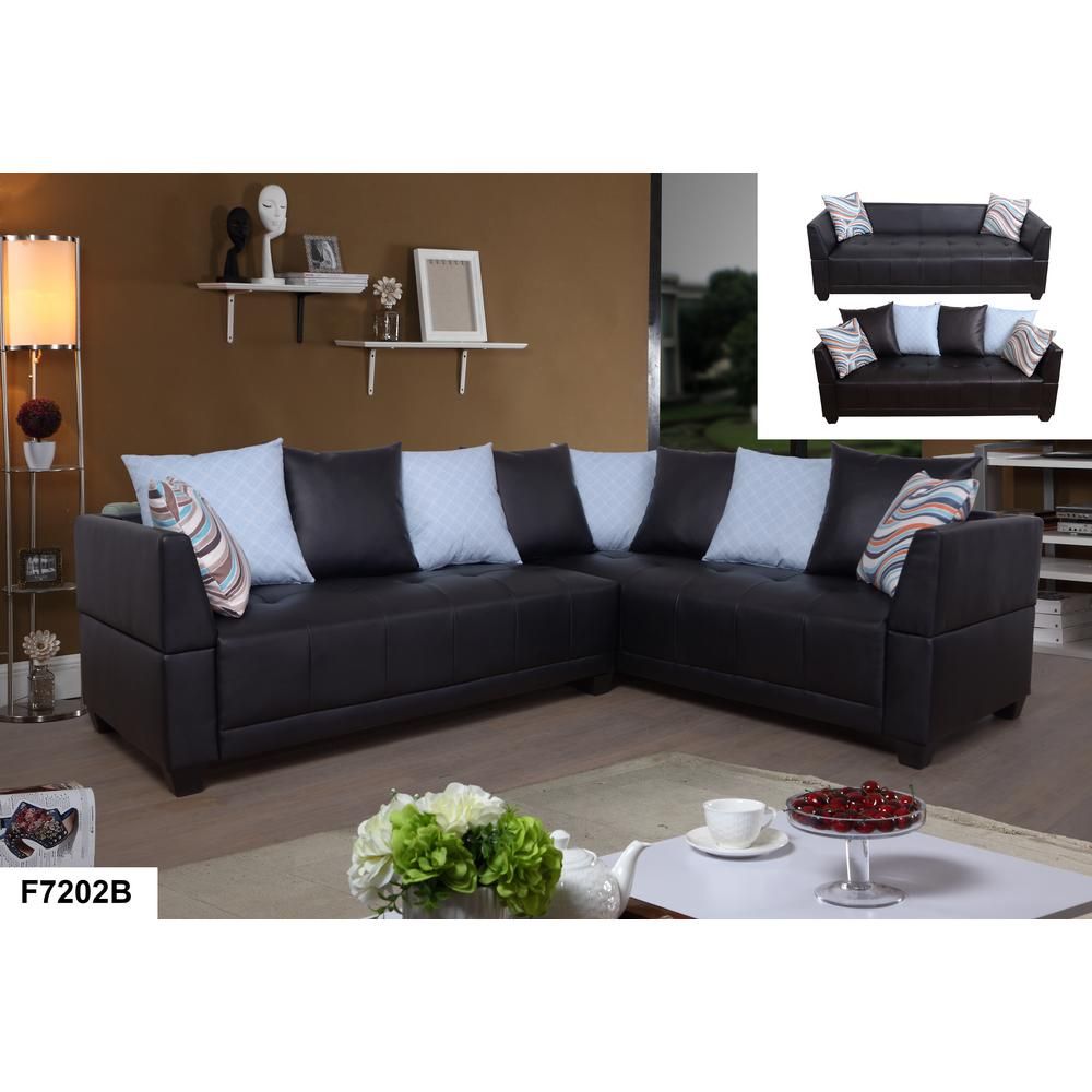 Brown Faux Leather Left Sectional Sofa Set (2 Piece With 3pc Faux Leather Sectional Sofas Brown (View 15 of 15)