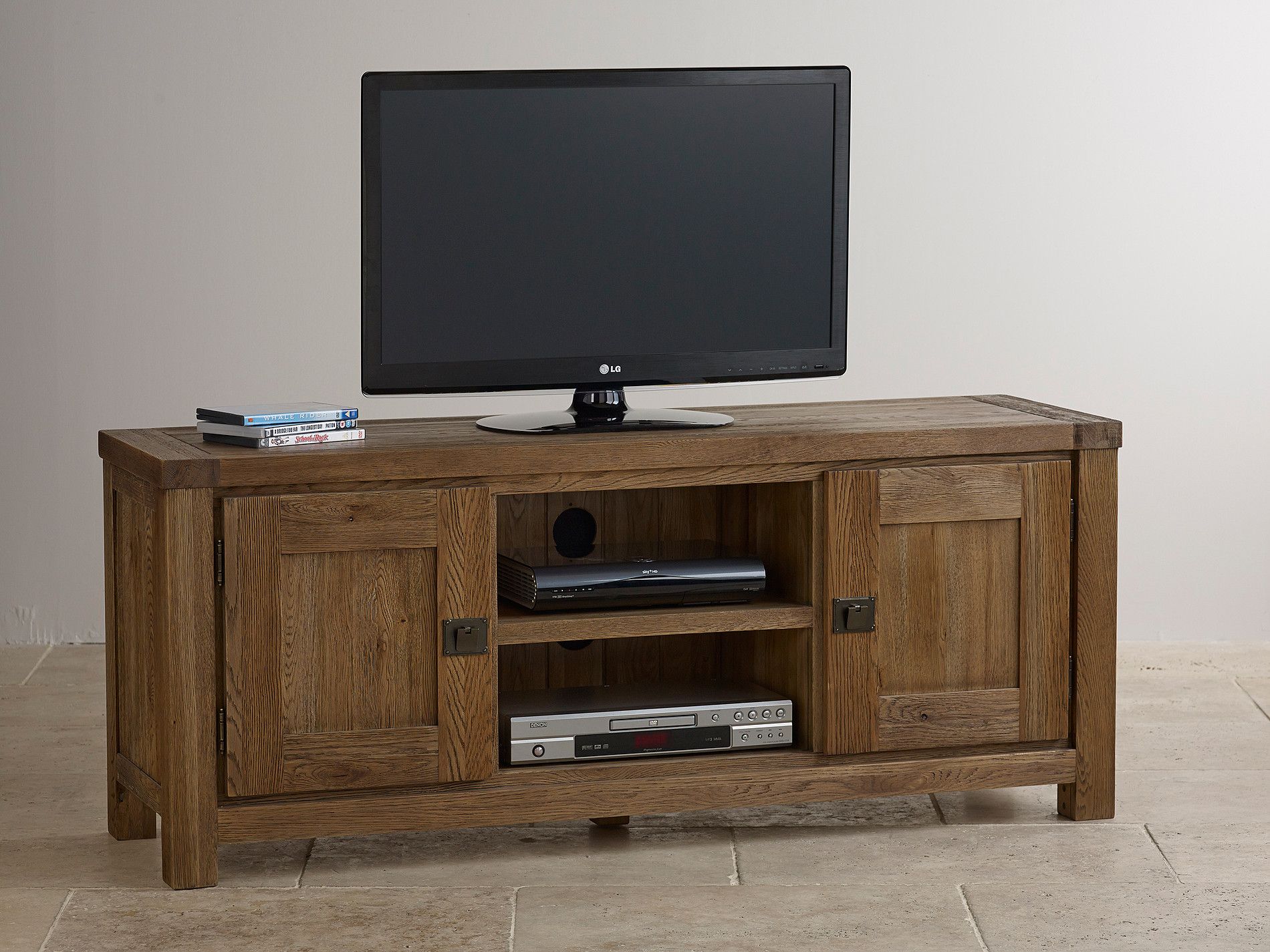 Brushed Solid Oak Widescreen Tv Cabinet | Living Room Within Widescreen Tv Cabinets (View 2 of 15)