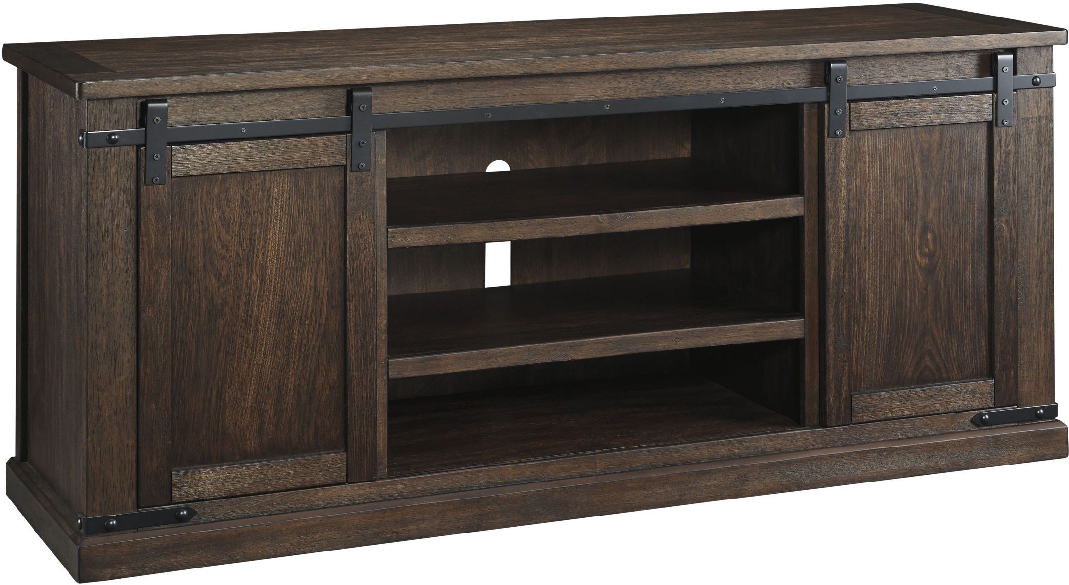 Budmore Rustic Brown Extra Large Tv Stand From Ashley Intended For Rustic Looking Tv Stands (View 2 of 15)