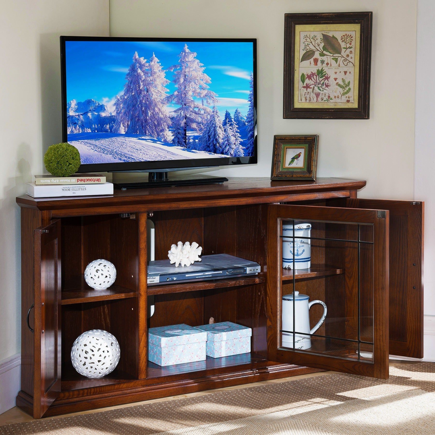 Burnished Oak 50 Inch Tv Stand And Media Corner Console Inside Tv Stands For 50 Inch Tvs (View 2 of 15)