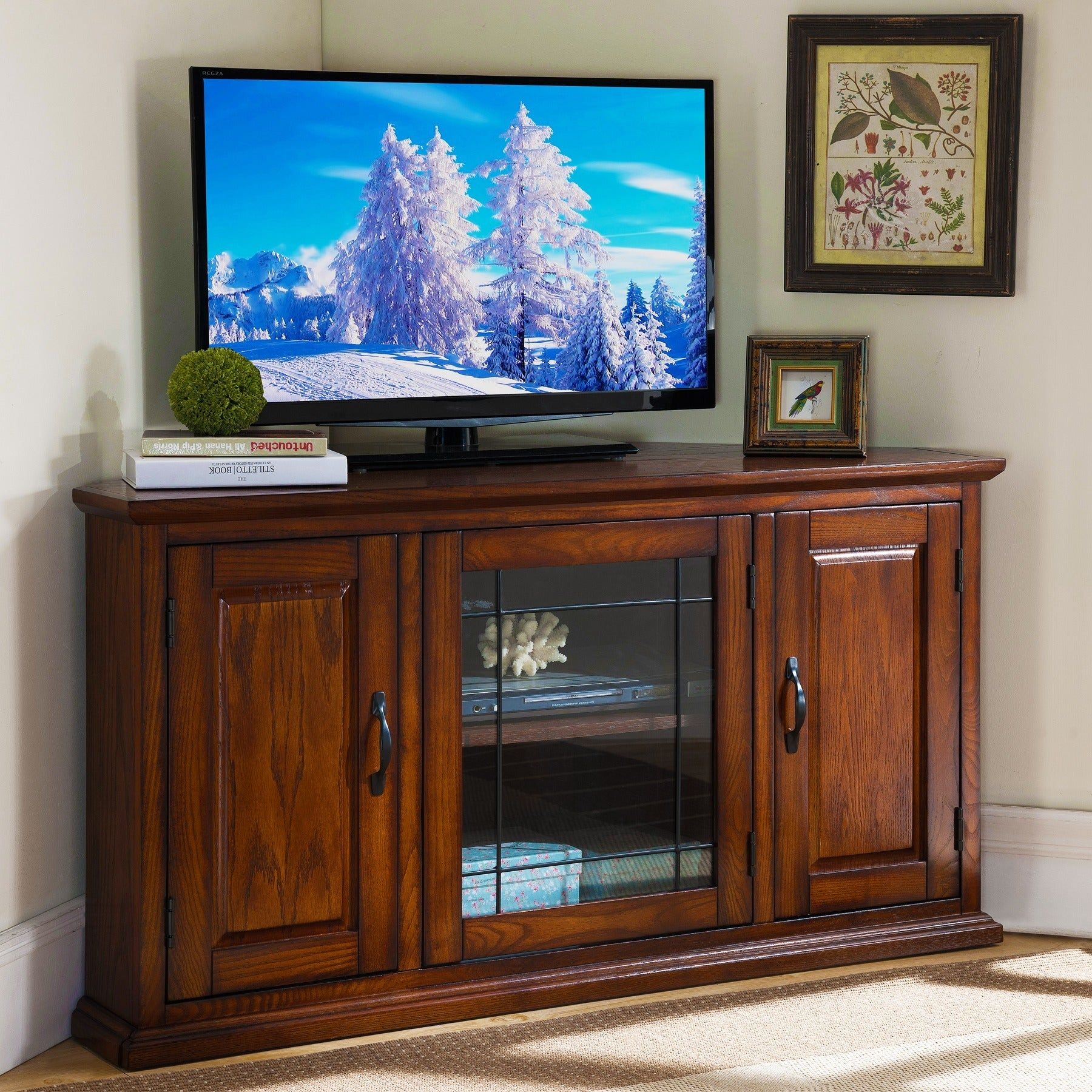 Burnished Oak 50 Inch Tv Stand And Media Corner Console Within Wooden Tv Stands For 50 Inch Tv (View 8 of 15)