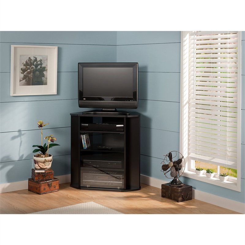 Bush Furniture Visions Tall Corner Tv Stand In Black For Black Corner Tv Cabinets (View 7 of 15)