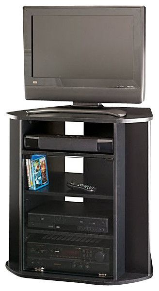Bush – Tall Corner Tv Stand, Black Finish – View In Your Intended For Zena Corner Tv Stands (Photo 10 of 15)