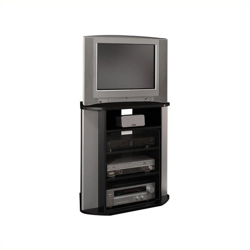 Bush Visions 31" Corner Tv Stand In Black And Silver Metal In Silver Corner Tv Stands (View 14 of 15)