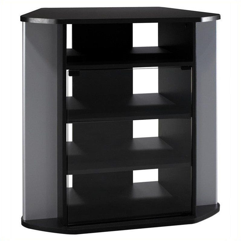 Bush Visions 31" Corner Tv Stand In Black And Silver Metal Inside Conrad Metal/glass Corner Tv Stands (View 10 of 15)
