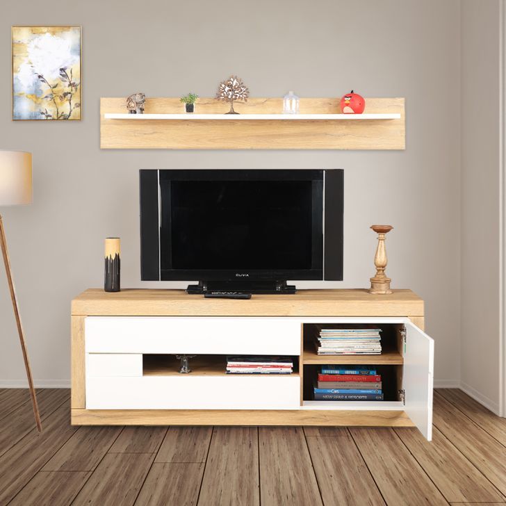 Buy Cartier Engineered Wood Tv Unit With Shelf In White With Regard To Cheap White Gloss Tv Unit (Photo 7 of 15)