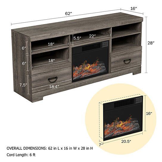 Buy Electric Fireplace Tv Console Media Shelves Two Pertaining To Tv Stands Cabinet Media Console Shelves 2 Drawers With Led Light (View 14 of 15)