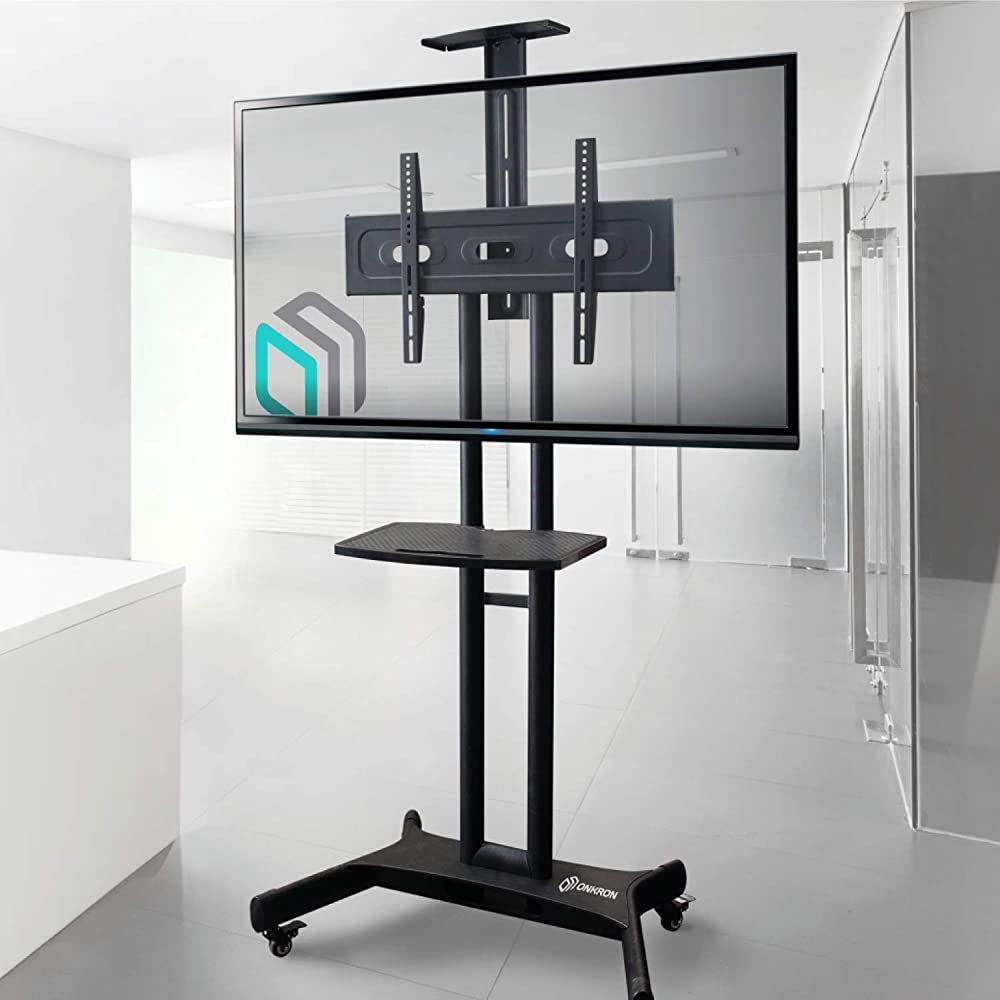Buy Onkron Mobile Tv Stand With Mount Rolling Tv Cart For For Rolling Tv Stands With Wheels With Adjustable Metal Shelf (Photo 7 of 15)