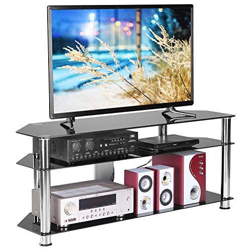 Buy Rfiver Corner Glass Tv Stand With Cable Management For Pertaining To Tv Stands With Cable Management (View 13 of 15)