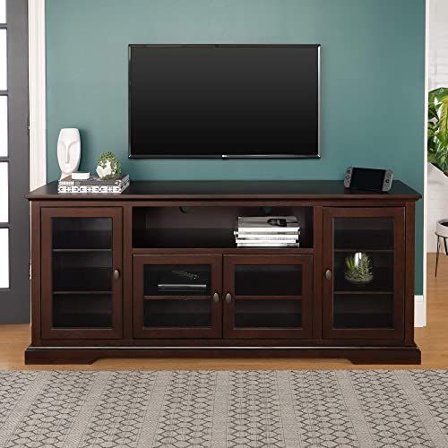Buy Walker Edison Furniture Company Traditional Wood Glass Pertaining To Alden Design Wooden Tv Stands With Storage Cabinet Espresso (View 7 of 15)