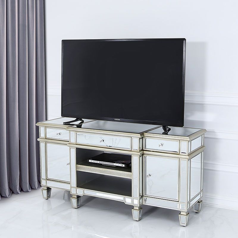Canterbury Champagne Gold Mirrored Tv Stand Cabinet For Mirrored Tv Unit (View 5 of 15)