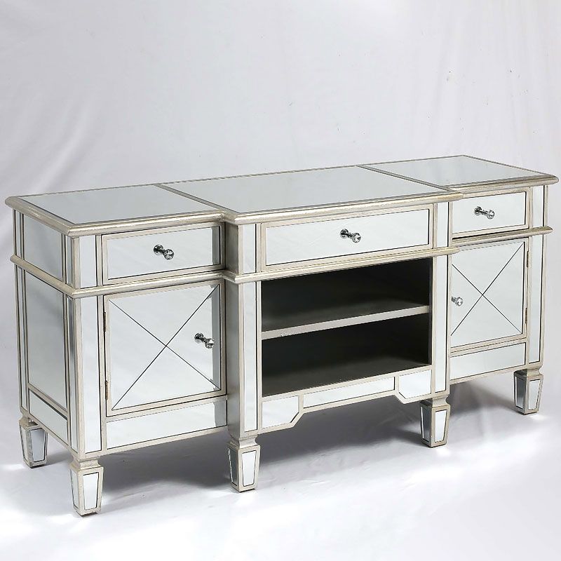 Canterbury Silver Mirrored Venetian Media Entertainment Throughout Fitzgerald Mirrored Tv Stands (View 6 of 15)