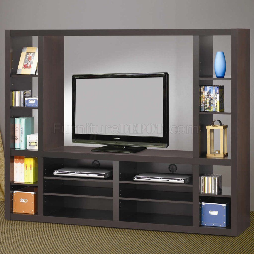 Cappuccino Finish Modern Entertainment Wall Unit W/shelves For Tv Stand Wall Units (View 4 of 15)