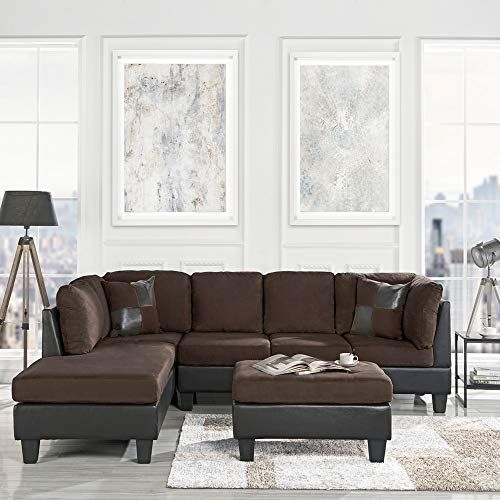 Casa Andrea Modern Brown Microfiber And Faux Leather Sofa In 3pc Faux Leather Sectional Sofas Brown (View 11 of 15)