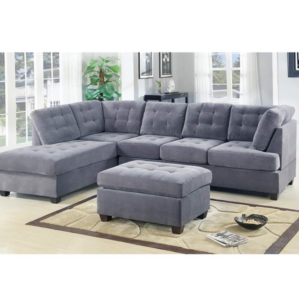Casa Andreamilano 2 Piece Modern Grey Soft Tufted Micro Regarding 2pc Crowningshield Contemporary Chaise Sofas Light Gray (View 6 of 15)
