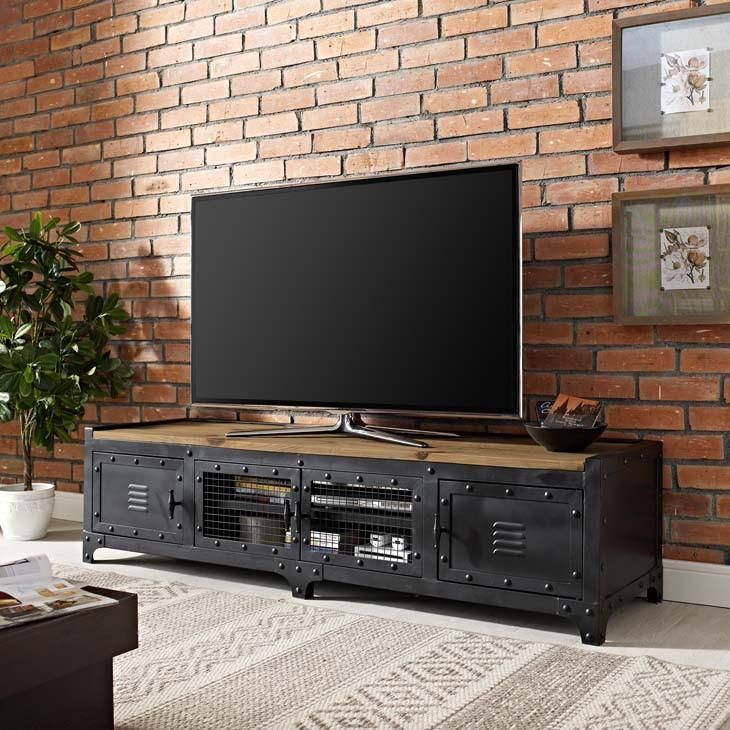 Cellar Black Tv Stand | Industrial Tv Stand, Tv Stand Wood Pertaining To Tabletop Tv Stands Base With Black Metal Tv Mount (View 15 of 15)