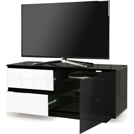 Century Ultra Tv Stand In Black Gloss With White Gloss Inside White Gloss Tv Stand With Drawers (View 8 of 15)