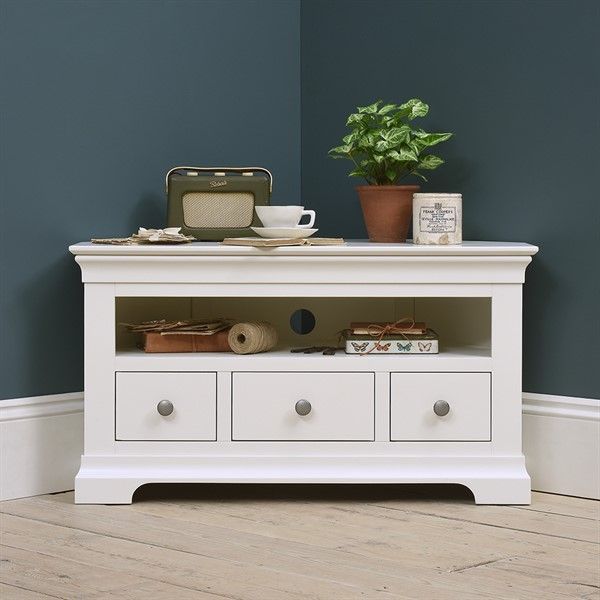 Chantilly White Corner Tv Stand – Up To 45" – The Cotswold Inside Bromley Grey Tv Stands (View 10 of 15)