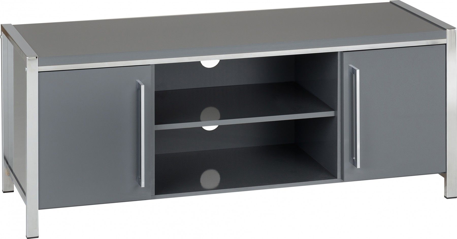 Charisma 2 Door Tv Unit In Grey Gloss/chrome – Flanagans Throughout Charisma Tv Stands (View 7 of 15)