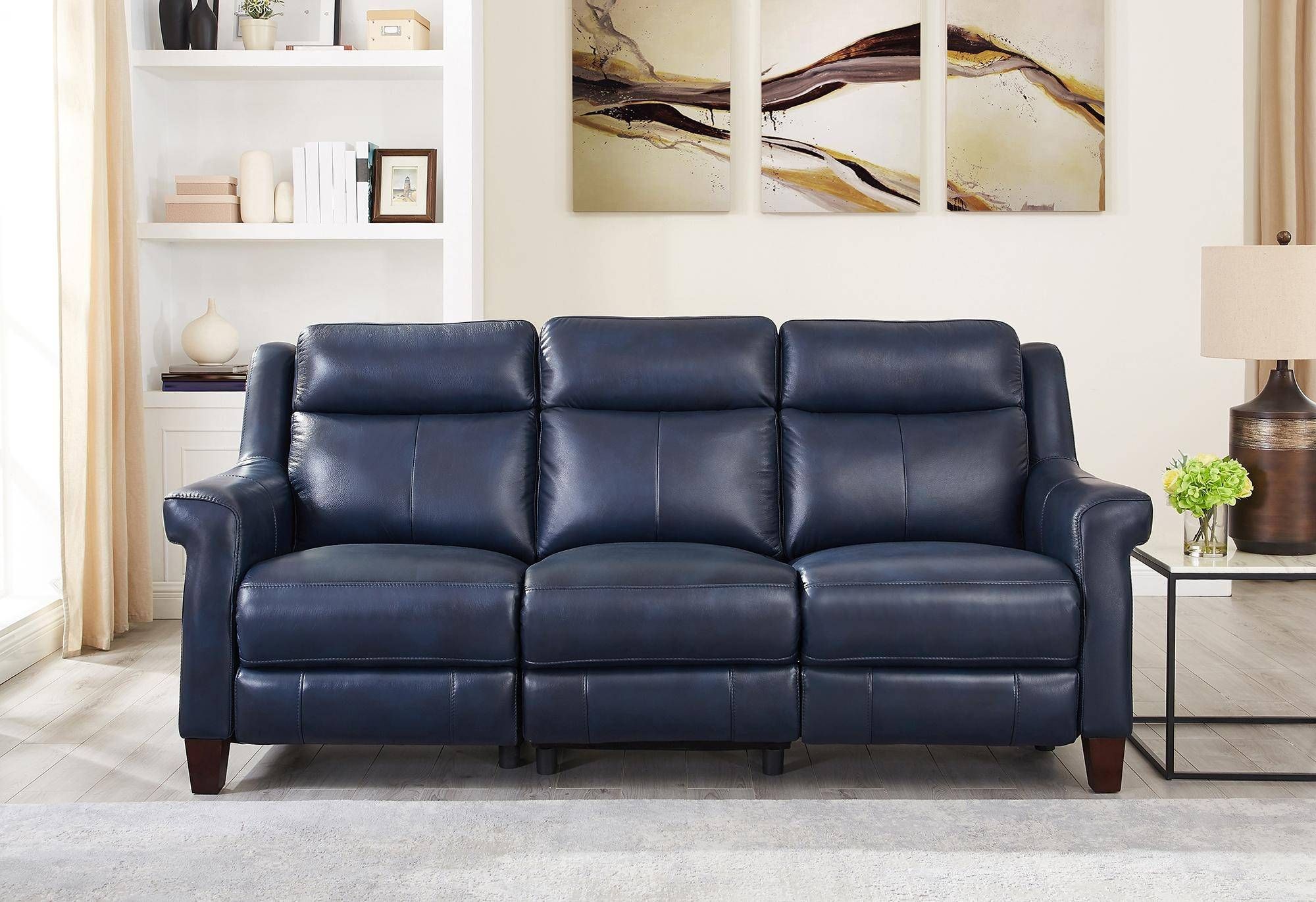Chatham Blue Genuine Leather Power Reclining Sofa Loveseat Intended For Power Reclining Sofas (Photo 5 of 15)