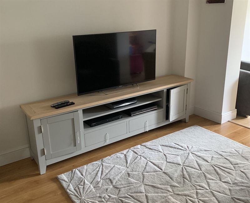 Chester Grey Extra Large Tv Stand – Up To ''99 – The With Regard To Cotswold Widescreen Tv Unit Stands (View 15 of 15)