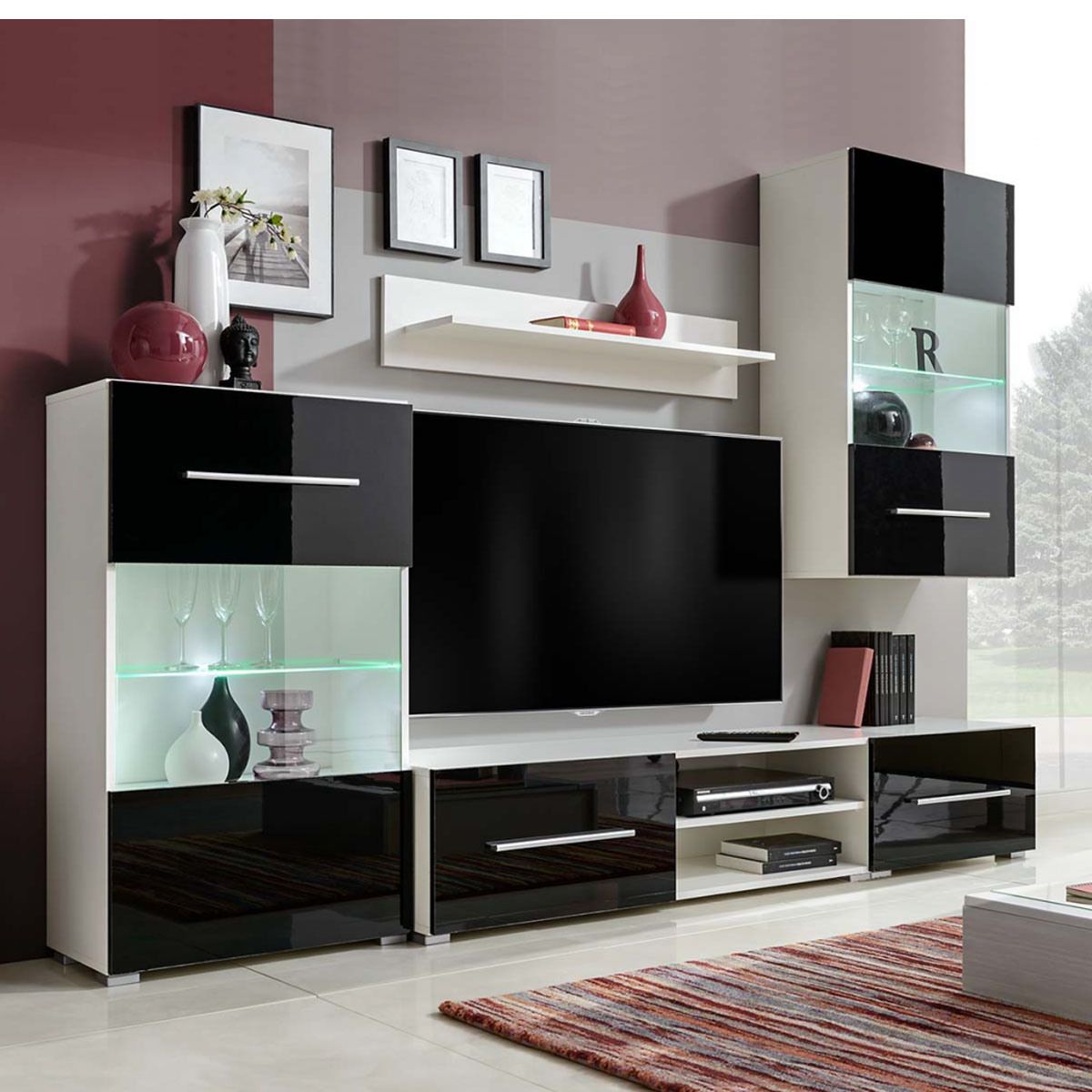China Modern Tv Unit With Led Lights Black High Gloss For Modern Design Tv Cabinets (Photo 2 of 15)