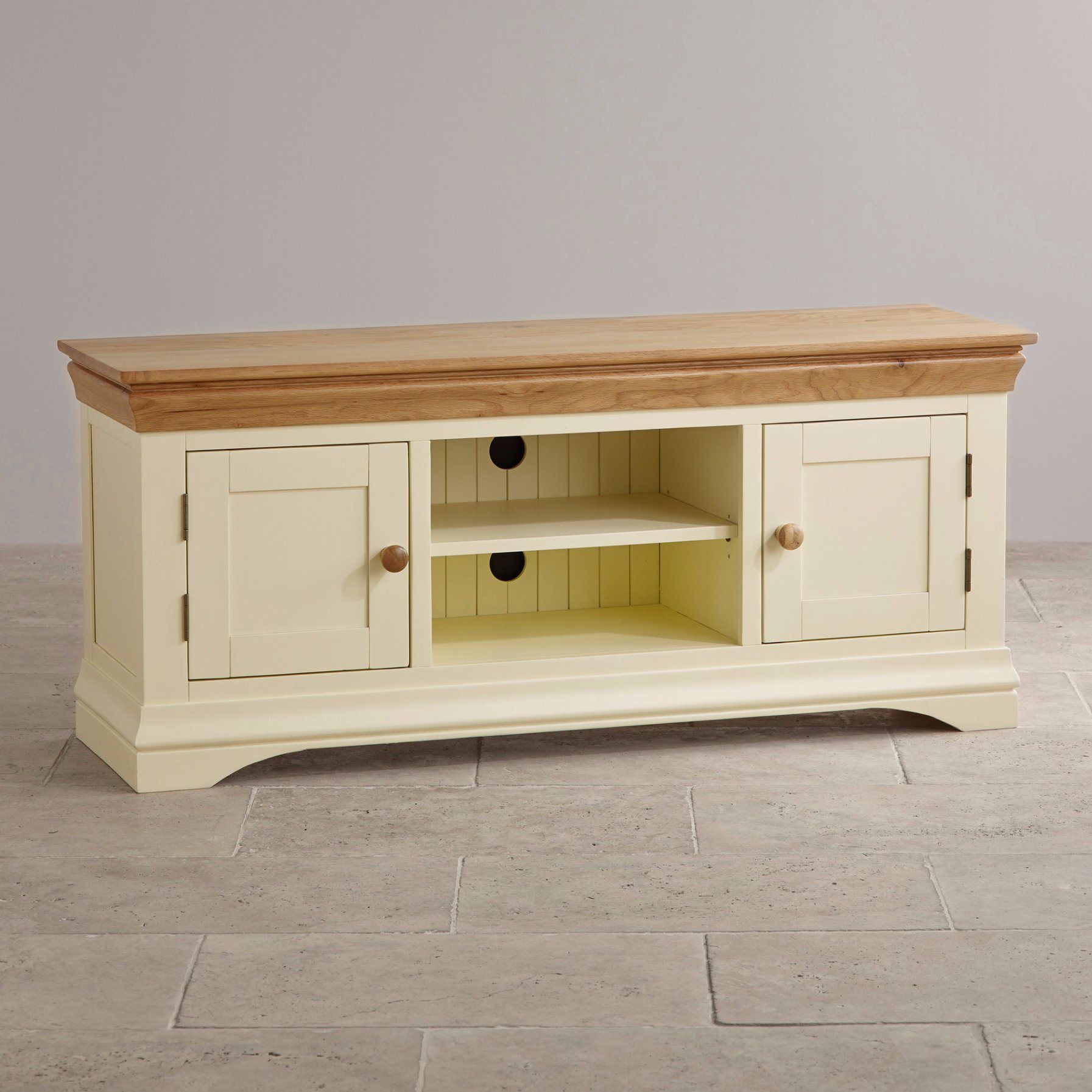 China Painted White Oak Solid Wood Wide Screen Tv Stand Pertaining To White Painted Tv Cabinets (View 1 of 15)