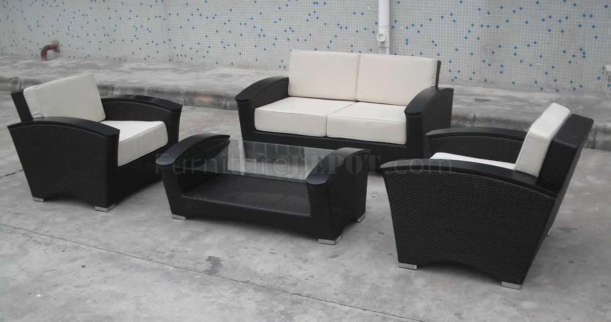 Chocolate Whicker Modern 4pc Two Tone Outdoor Sofa Set For 4pc Beckett Contemporary Sectional Sofas And Ottoman Sets (View 6 of 15)