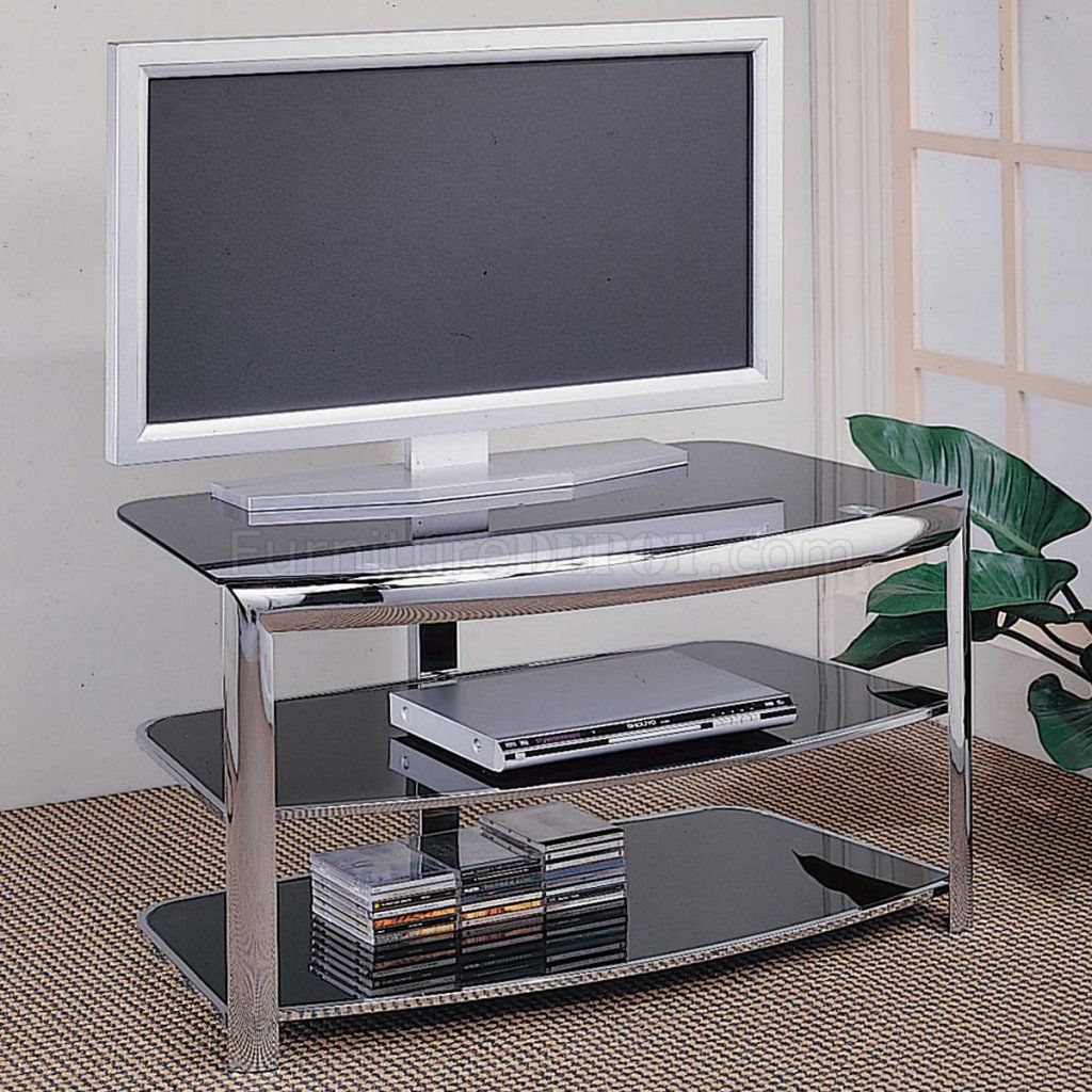 Chrome Metal Frame & Black Tempered Glass Modern Tv Stand With Regard To Contemporary Black Tv Stands (View 8 of 15)