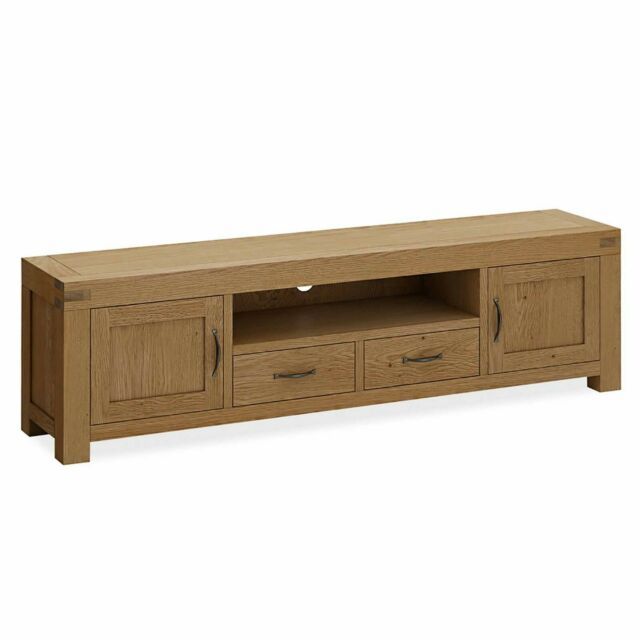 Chunky Oak Tv Stand Unit Extra Large 200cm Solid Wood Within Chunky Wood Tv Unit (View 12 of 15)