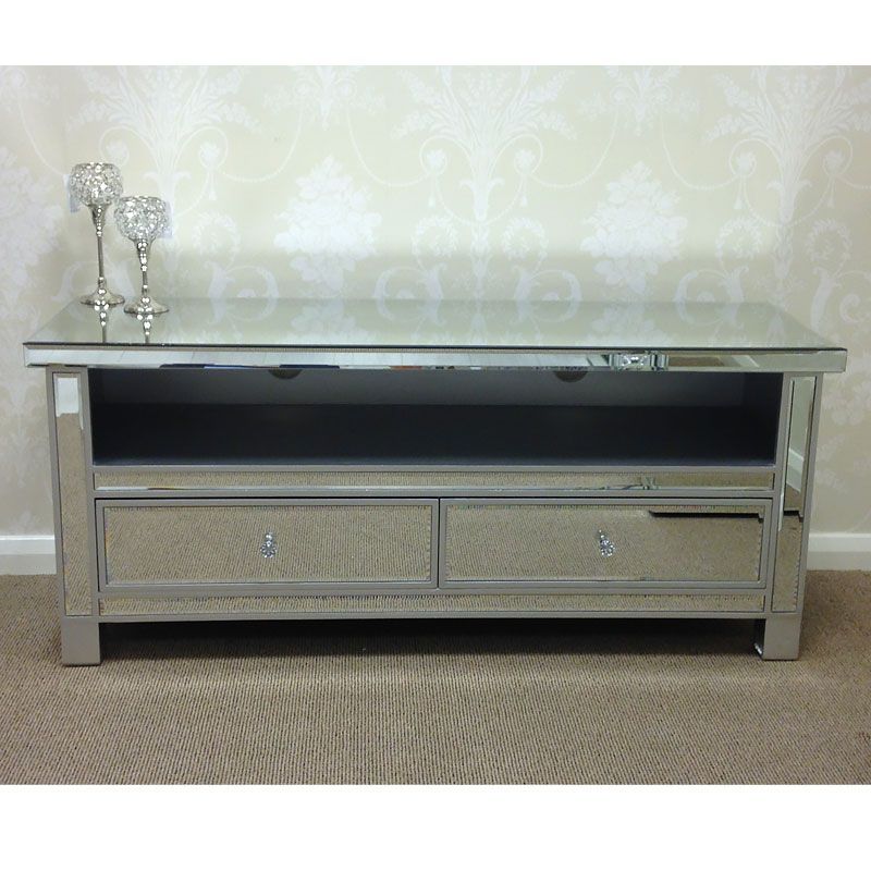 Classic Mirror Mirrored Widescreen Tv Entertainment Stand Regarding Loren Mirrored Wide Tv Unit Stands (View 4 of 15)