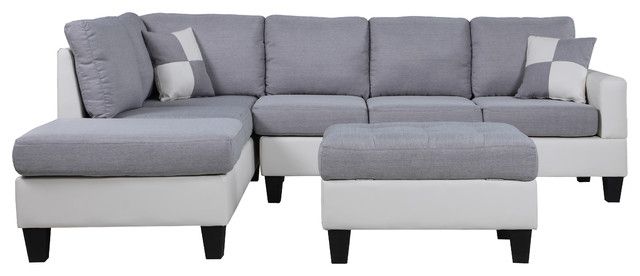 Classic Two Tone Large Fabric & Bonded Leather Sectional Pertaining To 3pc Polyfiber Sectional Sofas With Nail Head Trim Blue/gray (View 6 of 15)