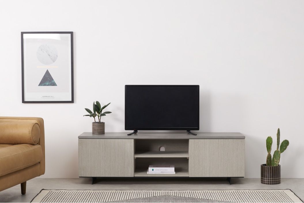 Claus Wide Tv Stand, Grey Concrete And Light Oak | Made Within Dillon Oak Extra Wide Tv Stands (View 6 of 15)