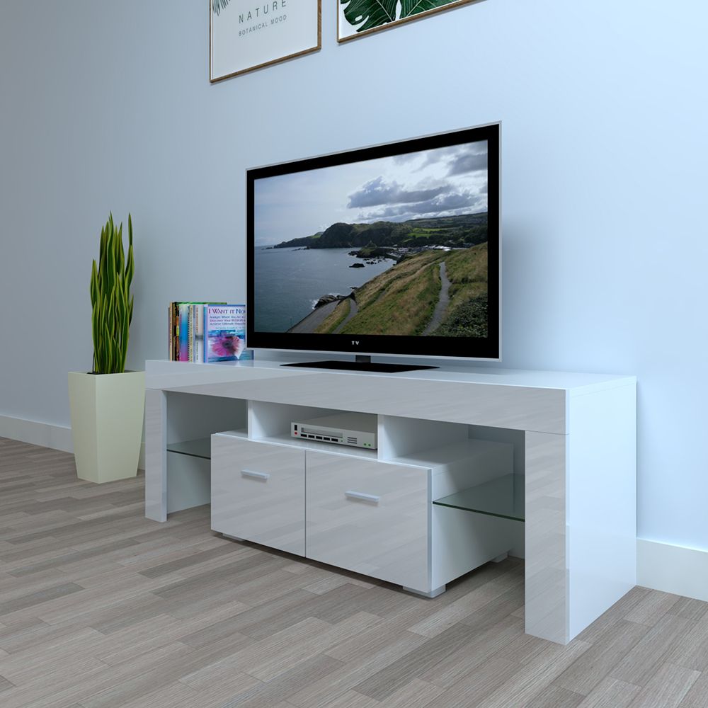 Clearance! Modern White Tv Stand Cabinet With Rgb Led Intended For Modern Tv Stands (Photo 8 of 15)