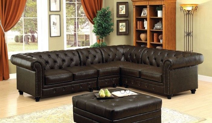 Cm6270br 4pc 4 Pc Stanford Ii Brown Faux Leather Sectional For 3pc Faux Leather Sectional Sofas Brown (View 6 of 15)