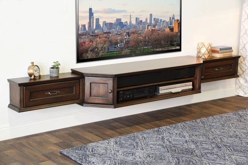 Coastal Transitional Floating Entertainment Tv Media Stand Within Whalen Shelf Tv Stands With Floater Mount In Weathered Dark Pine Finish (View 11 of 15)
