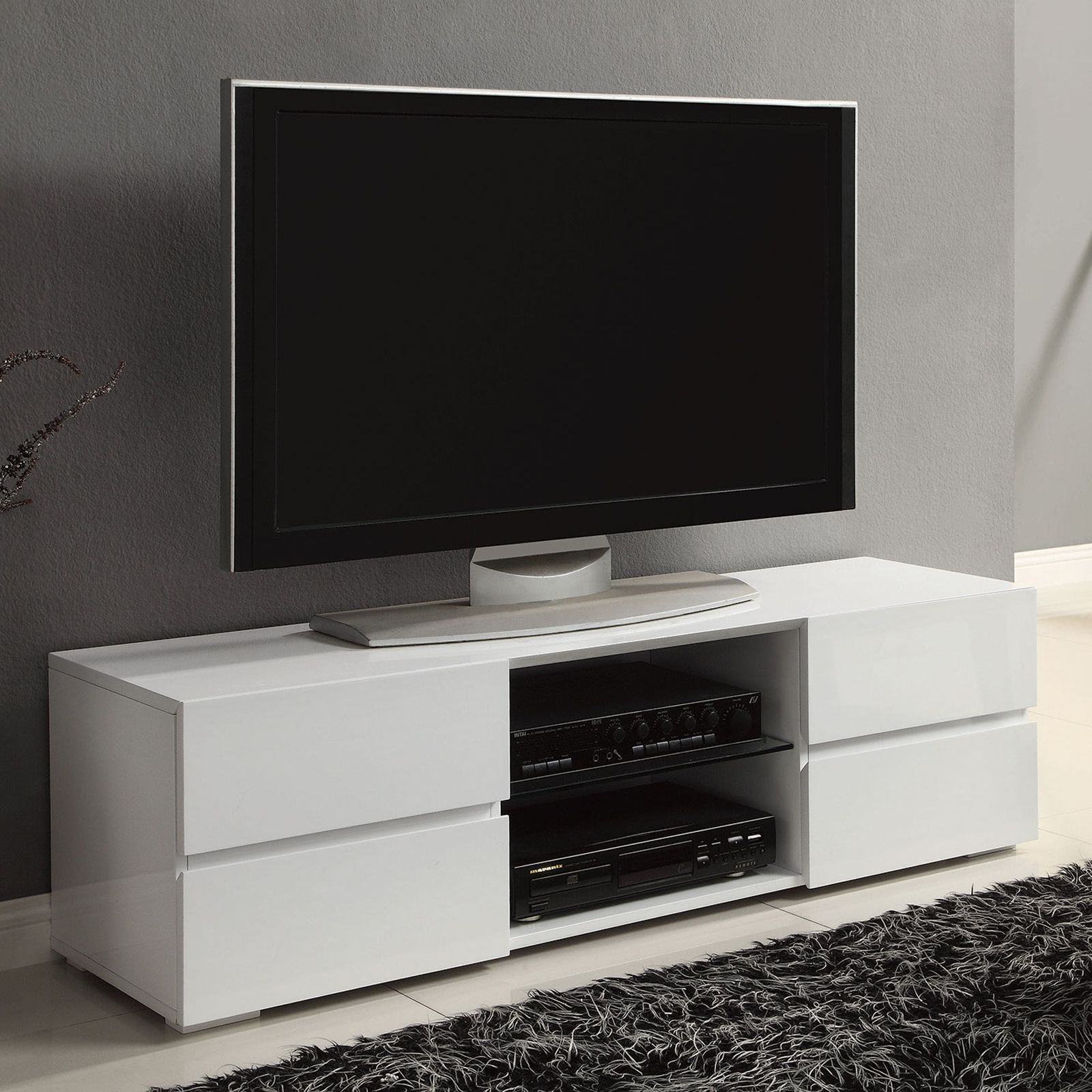 Coaster Furniture White Low Profile Tv Console With Glass Inside Modern Low Profile Tv Stands (View 2 of 15)
