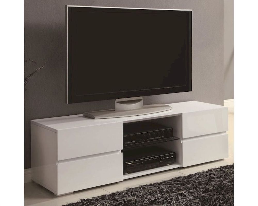 Coaster High Gloss White Tv Stand W/ Glass Shelf Co 700825 With Regard To White Wooden Tv Stands (View 6 of 15)