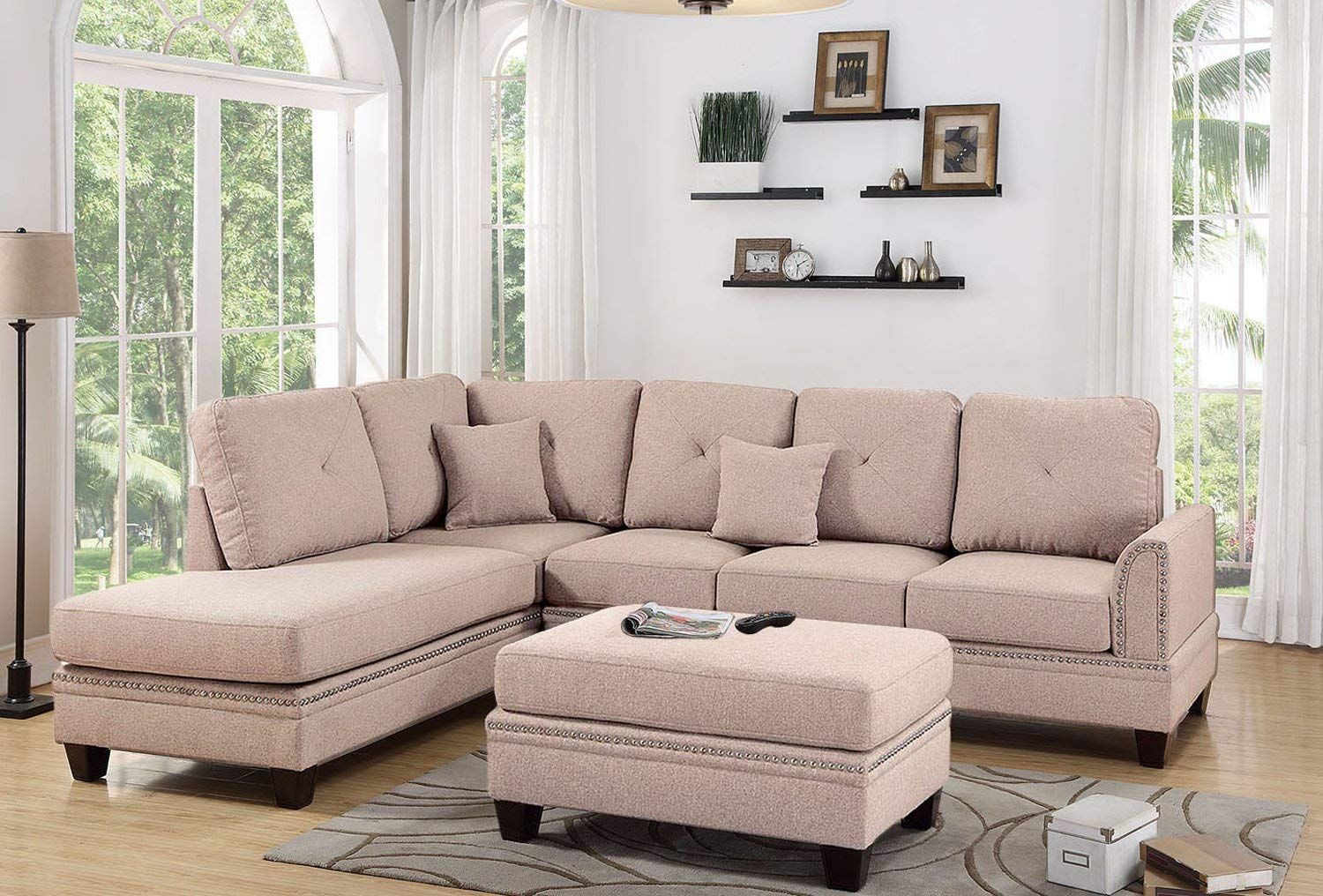 Coffee 2pc Sectional Sofa With Nail Head Trim Accents Regarding 2pc Polyfiber Sectional Sofas With Nailhead Trims Gray (View 15 of 15)