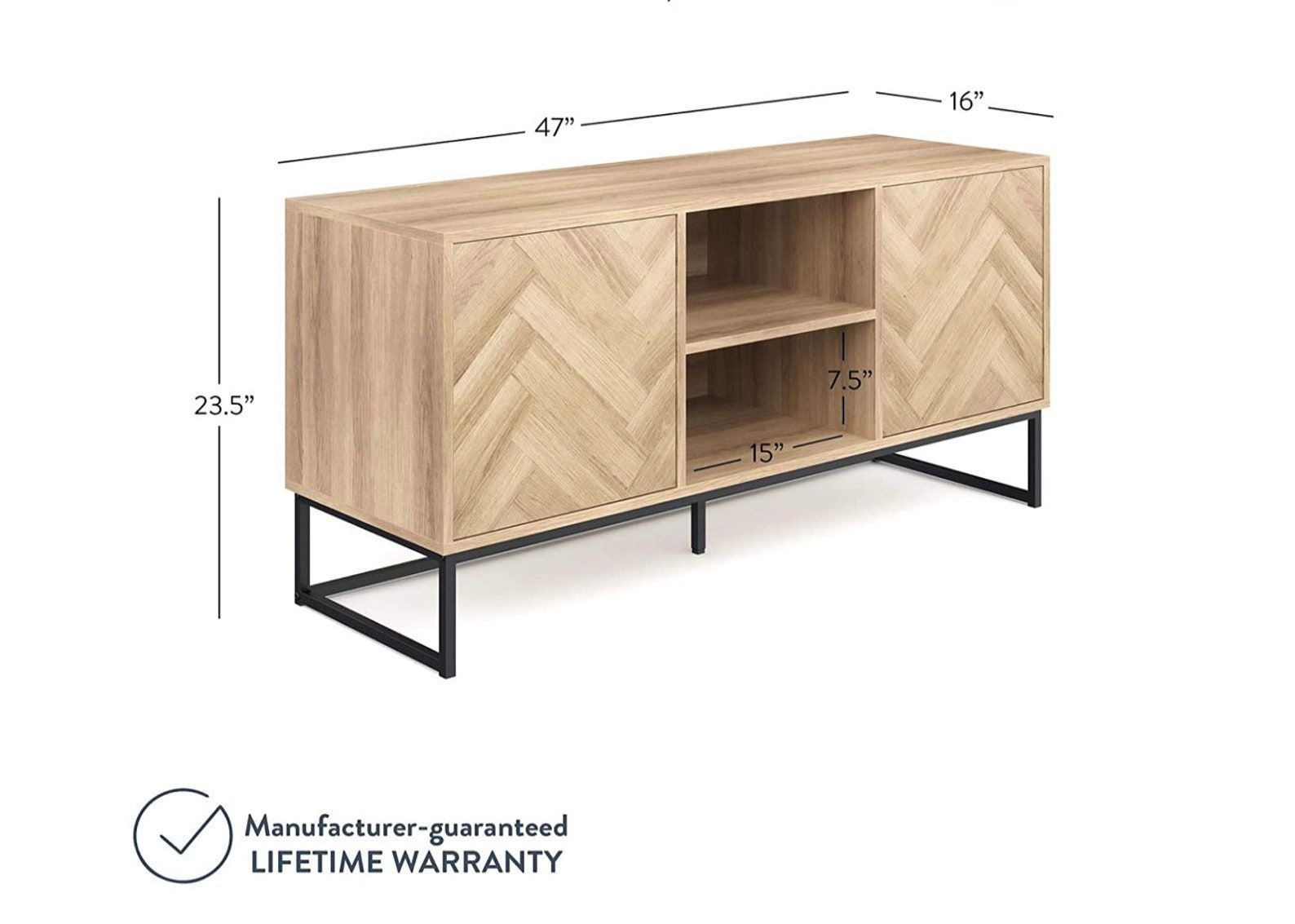 Console Cabinet Or Tv Stand With Doors For Hidden Storage Throughout Media Console Cabinet Tv Stands With Hidden Storage Herringbone Pattern Wood Metal (View 11 of 15)