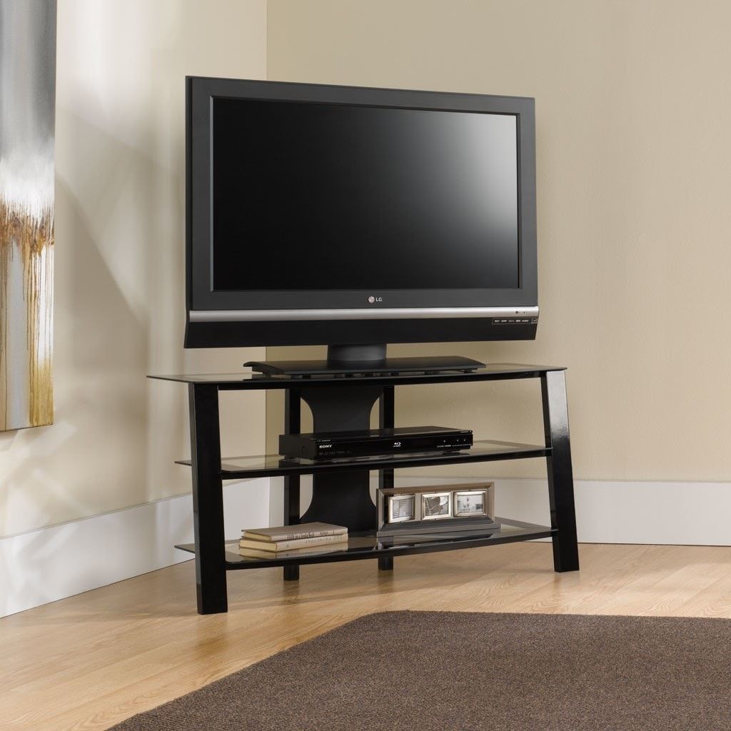 Contemporary 40 Inch Black Metal Tv Stand With Clear Glass With Glass Shelf With Tv Stands (View 4 of 15)